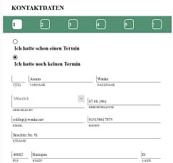 Appointment - registration - translating Kontaktdaten