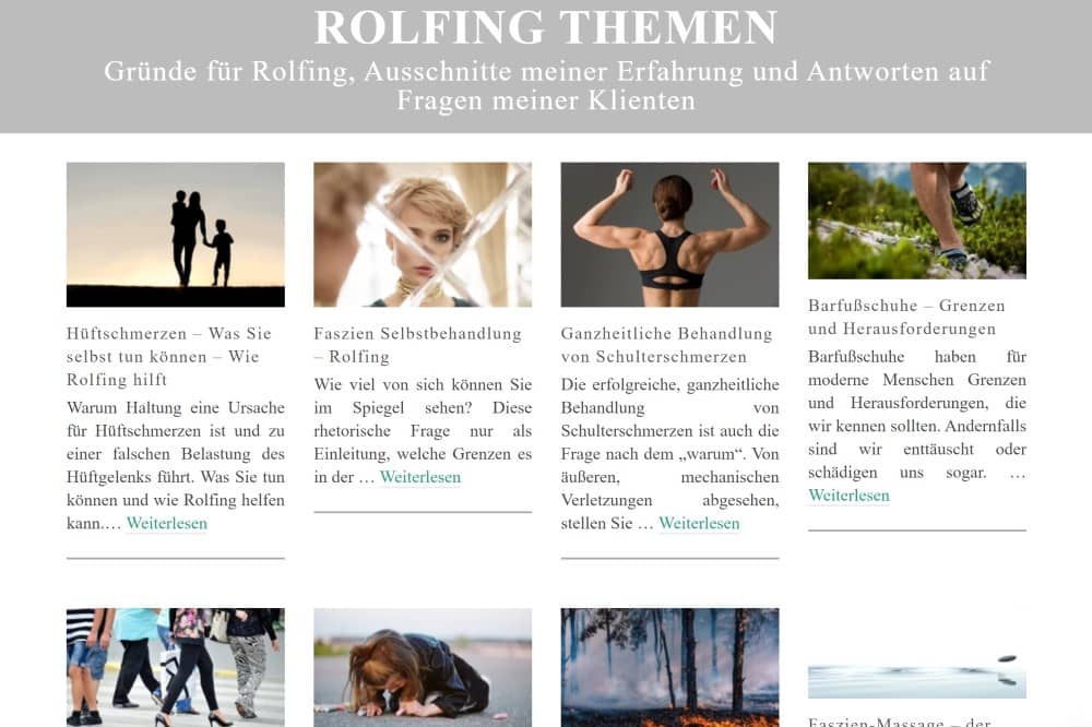 Rolfing Themen Übersicht - Blog über Rolfing Faszientherapie