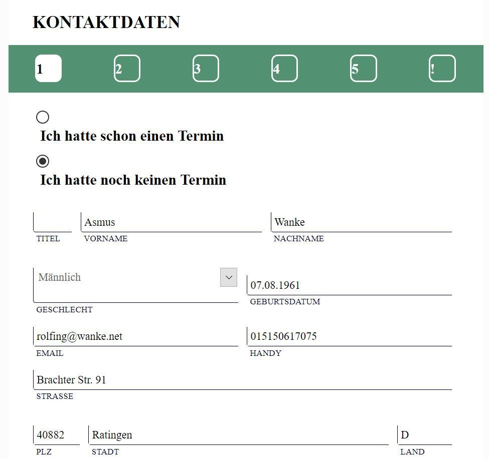 Appointment - registration - translating Kontaktdaten